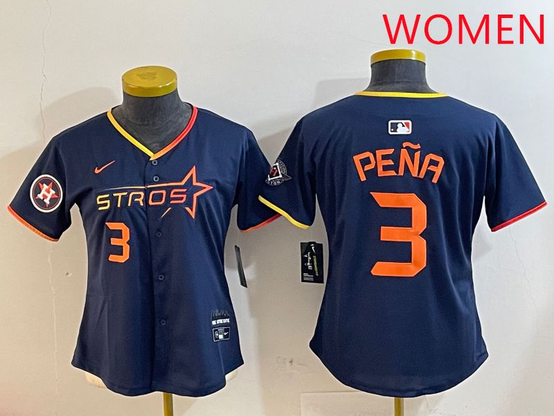 Women Houston Astros 3 Pena Drak Blue Three generations Joint Name 2025 Nike MLB Jersey style 4107